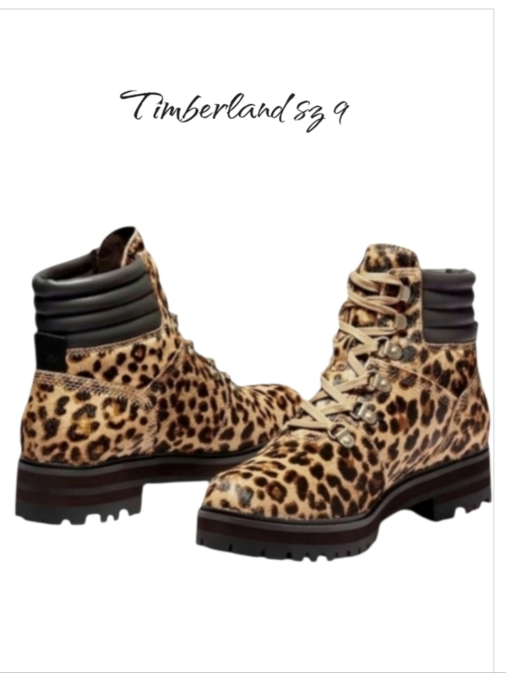 New Timberland London Square Leopard Calf Hair Hiker Boots 9